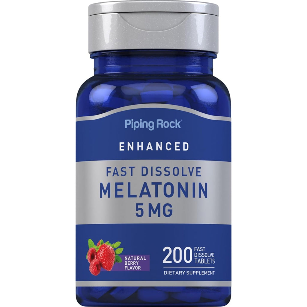 Piping Rock Melatonin 5Mg | 200 Fast Dissolve Tablets | Berry Flavor | Adult Supplement | Vegetarian, Non-Gmo, Gluten Free Formula