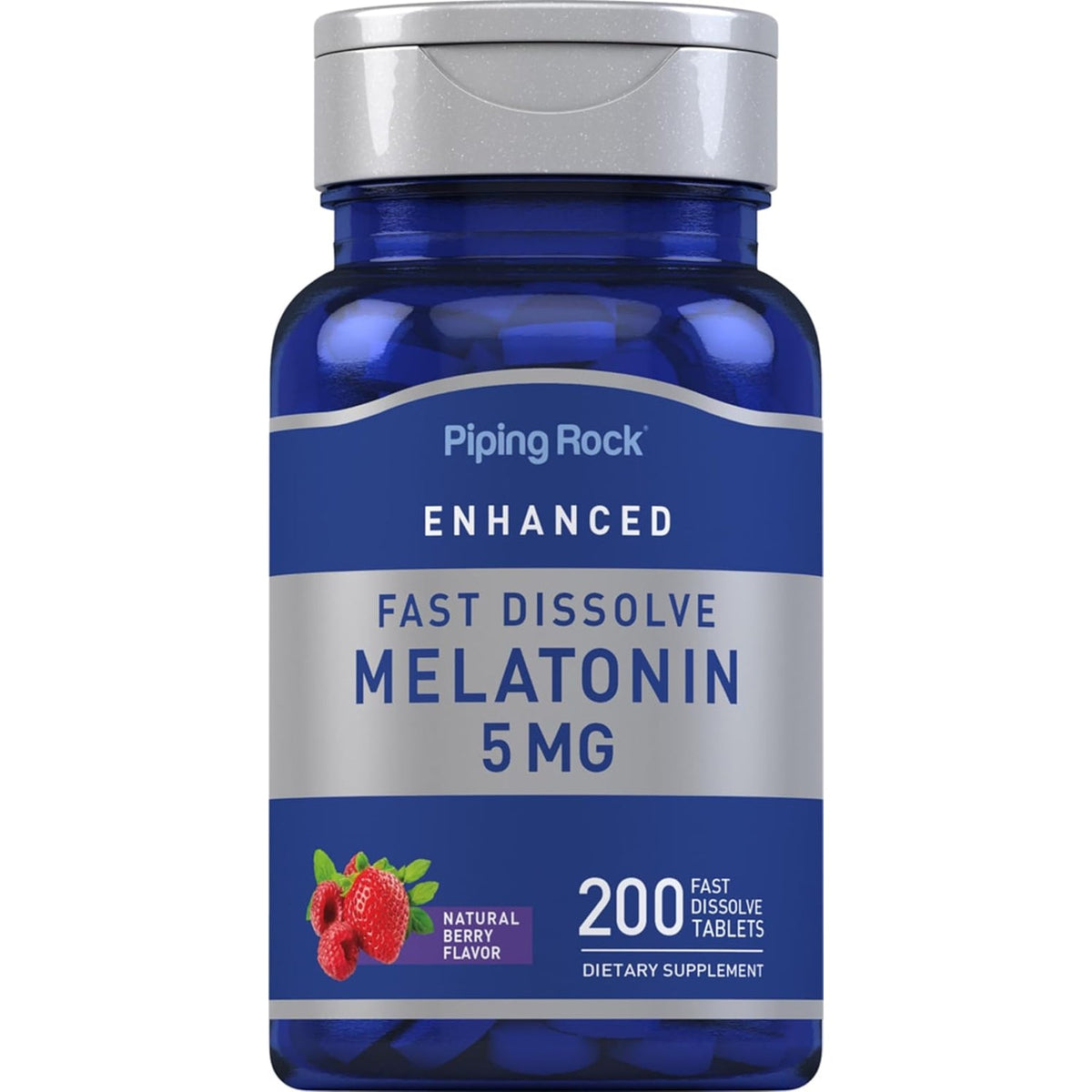 Piping Rock Melatonin 5Mg | 200 Fast Dissolve Tablets | Berry Flavor | Adult Supplement | Vegetarian, Non-Gmo, Gluten Free Formula