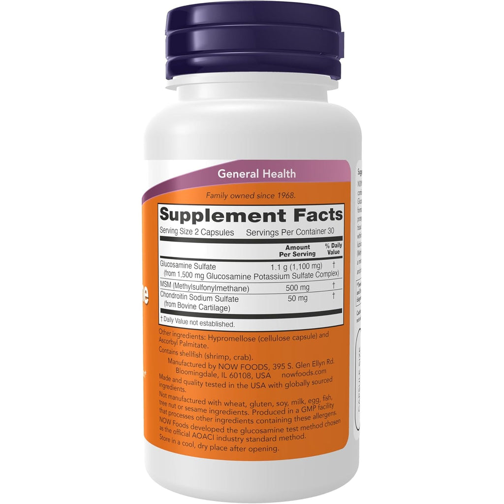 NOW Foods Supplements, Glucosamine & MSM plus Chondroitin Sulfate, Joint Health*, 60 Veg Capsules