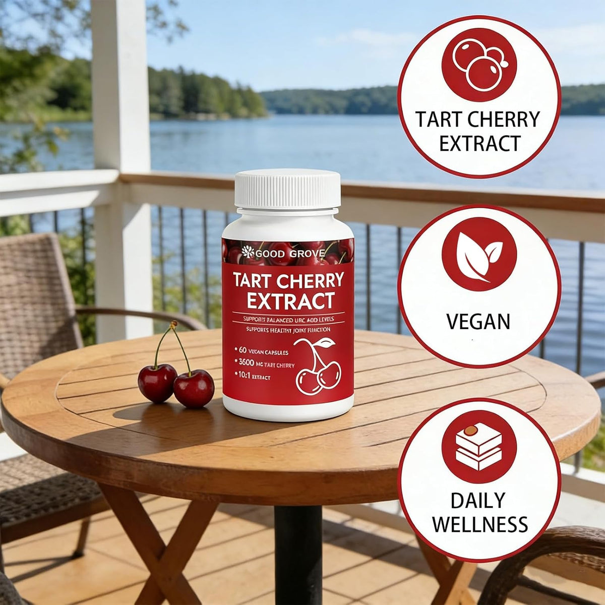 Good Grove Tart Cherry Extract Capsules, Good Grove Tart Cherry Extract, Tart Cherry Capsules, 10:1 Extract, 60 Count