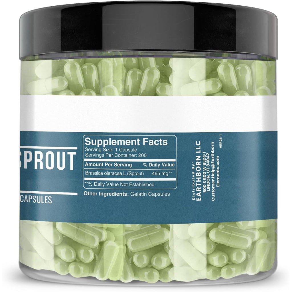 Earthborn Elements Broccoli Extract 200 Capsules, Pure & Undiluted, No Additives