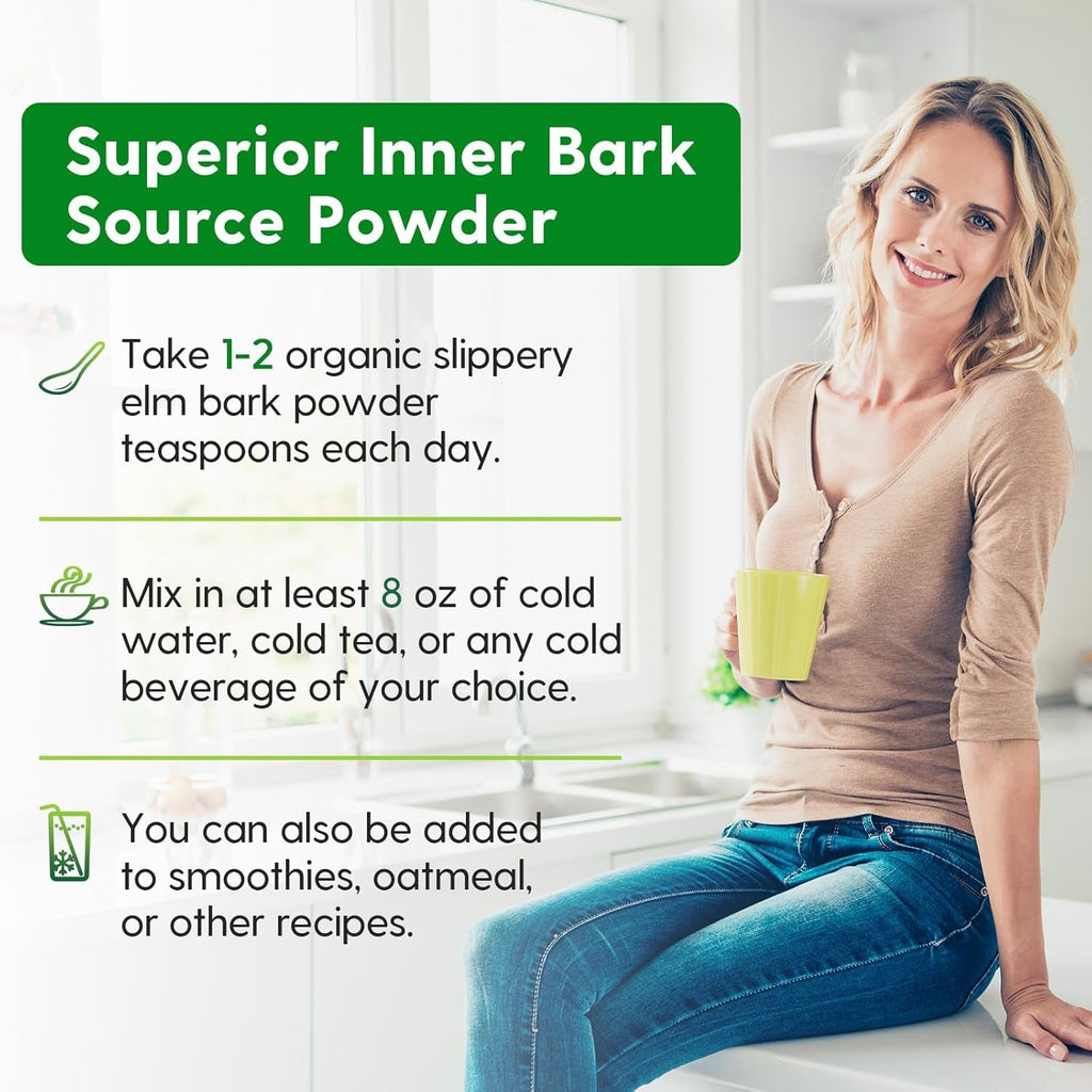 Slippery Elm, Natural Herbs Slippery Elm Powder for Soothing Throat* & Digestive, Diarrhea, PH Balance, Gut Health - with Superior Inner Bark Source, 100% Pure & Vegan, Non-Gmo, 1Lb (349 Servings)