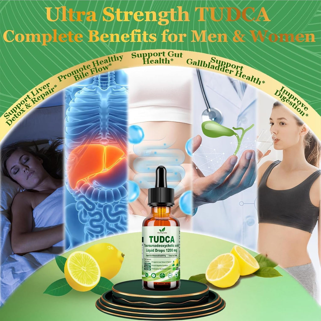 Pure TUDCA Bile Salts Liquid Drops 1200Mg (Tauroursodeoxycholic Acid) Premium Liver Support, Bile Flow & Gallbladder Cleanse Supplement丨High Absorption Liquid | Non-Gmo | 3Rd Party Tested | 2 Fl Oz