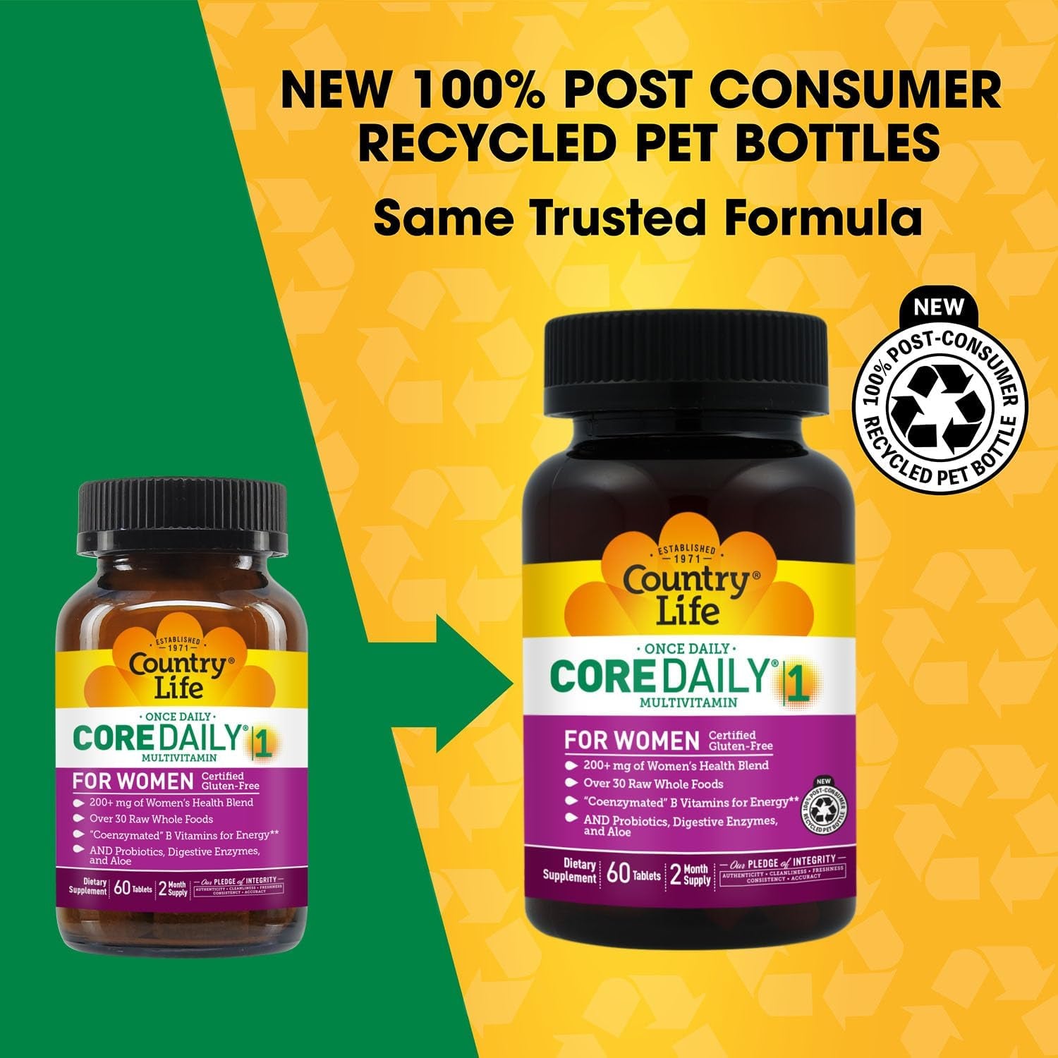 Country Life Women’S Core 1 Daily Multivitamin with Iron, Cranberry, Probiotics, and Digestive Enzymes-Certified Gluten-Free Formula for Energy, Immune Support and Complete Digestive Health,60 Tablets