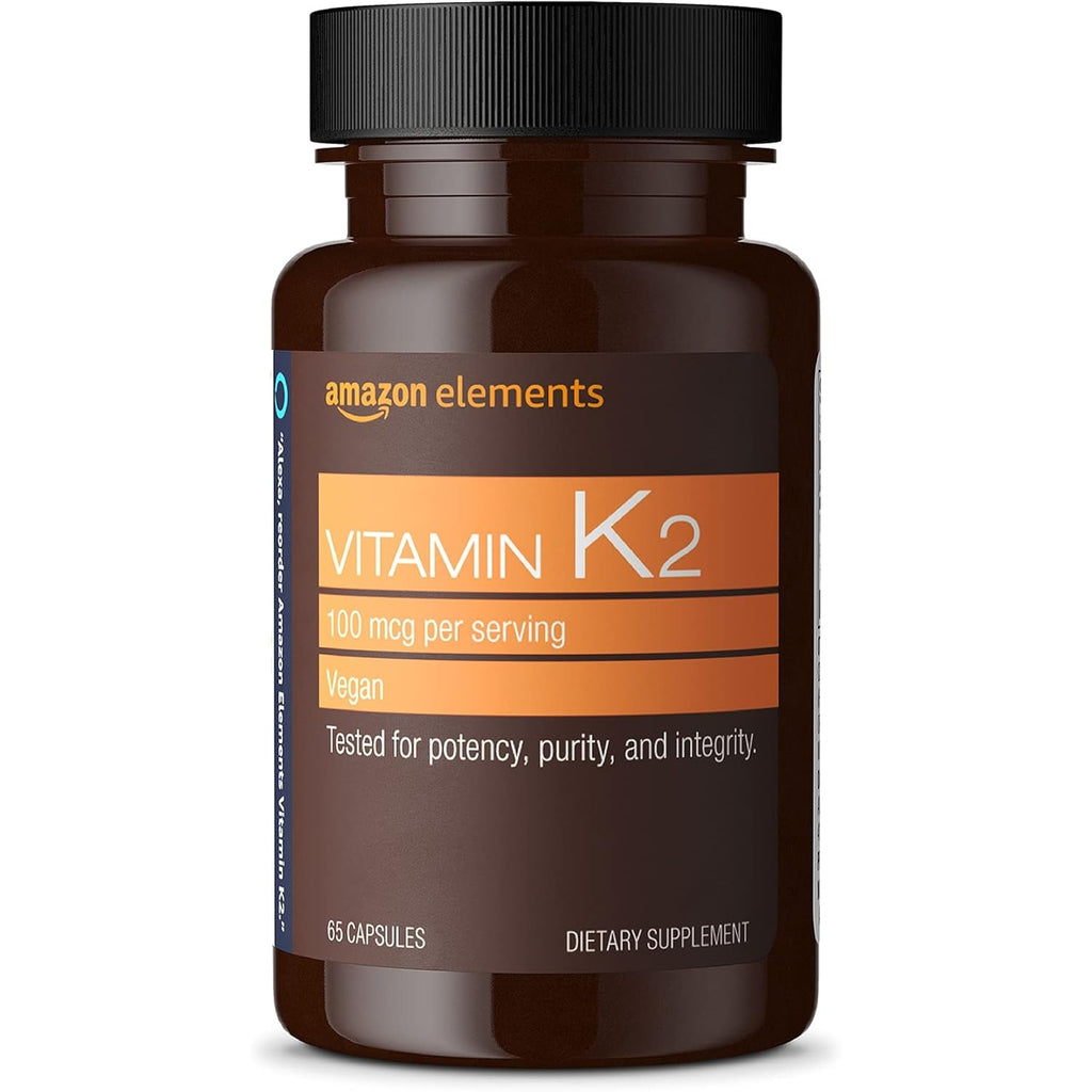 Amazon Elements Vitamin K₂, 100 Mcg, Vegan, Made from Chickpea, 65 Capsules