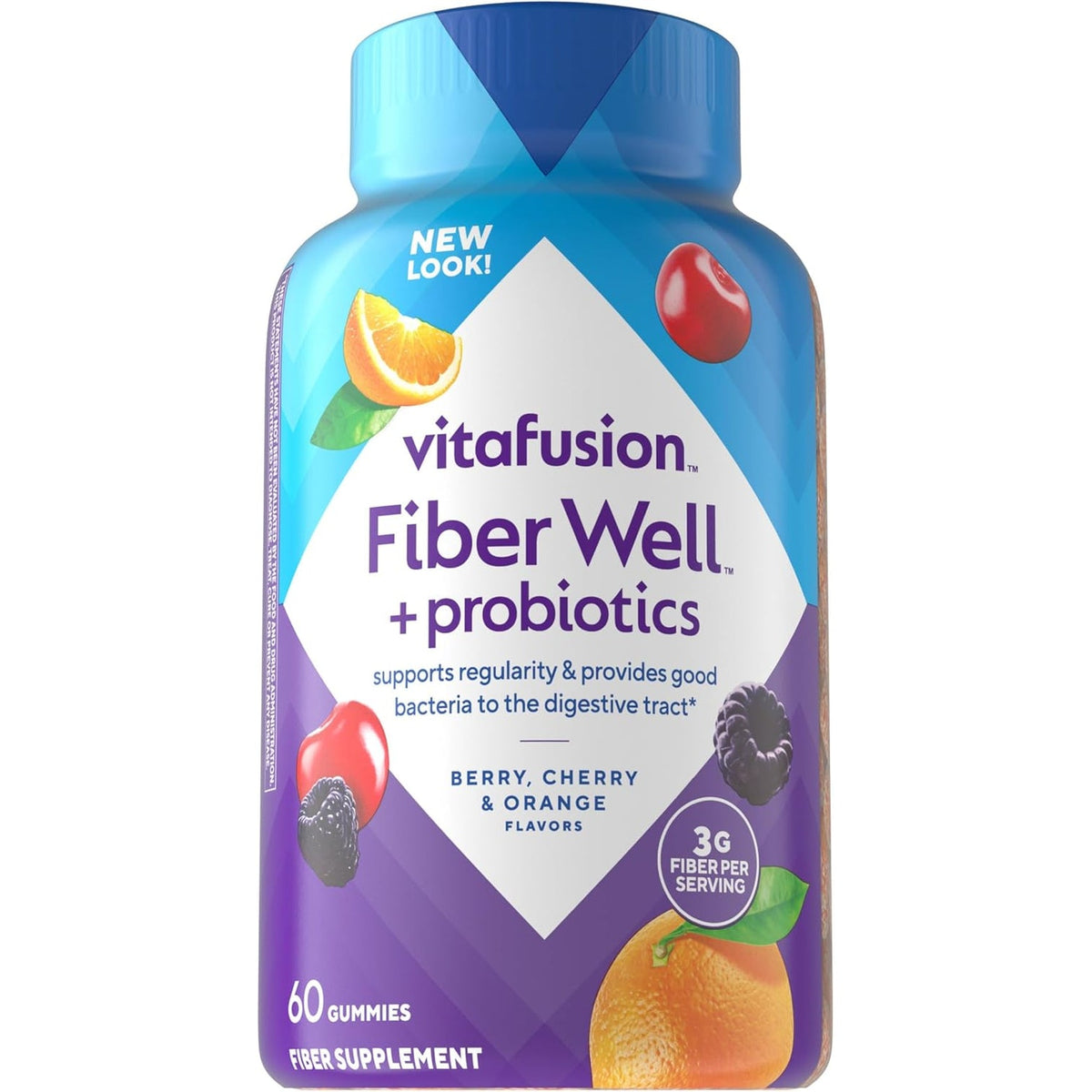 Vitafusion Probiotic + Prebiotic Fiber Gummies for Adults, Probiotic Supplement with Prebiotic Fiber to Support Gut Health and Provide Good Bacteria (1), Cherry Berry Citrus Rush Flavor, 60 Count