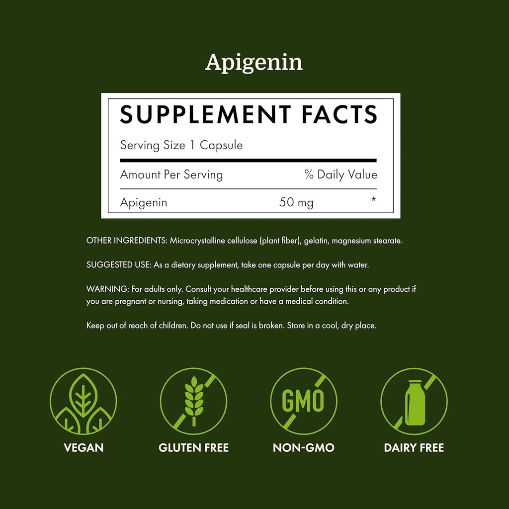 Swanson Apigenin – Sleep and Relaxation Supplement – Natural Support – 90 Caps, 50 Mg (Packaging May Vary)