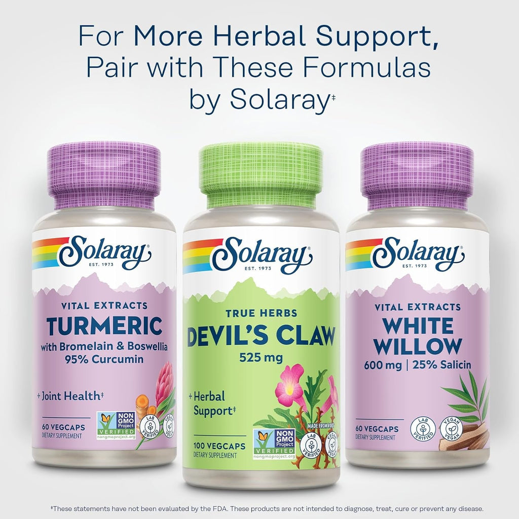 Solaray Devil'S Claw Root 525 Mg - Devils Claw Herbal Supplement, Devilsclaw Herb Pills, Cartilage Support for Men & Women, Non-Gmo, Lab Verified - 100 Vegan Capsules