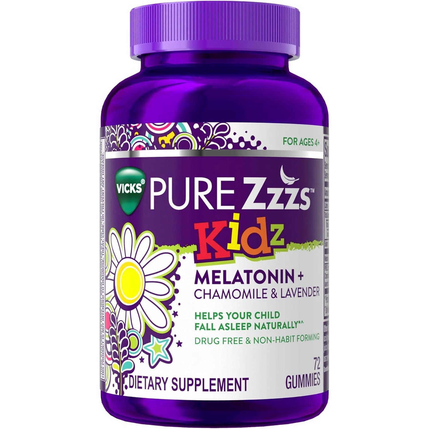 Pure Zzzs, Kidz, Kids Melatonin Gummy, Sleep Aid, Low Amount of Melatonin for Kids, with Chamomile and Lavender, 1 Mg, Berry Flavored, 72 Count