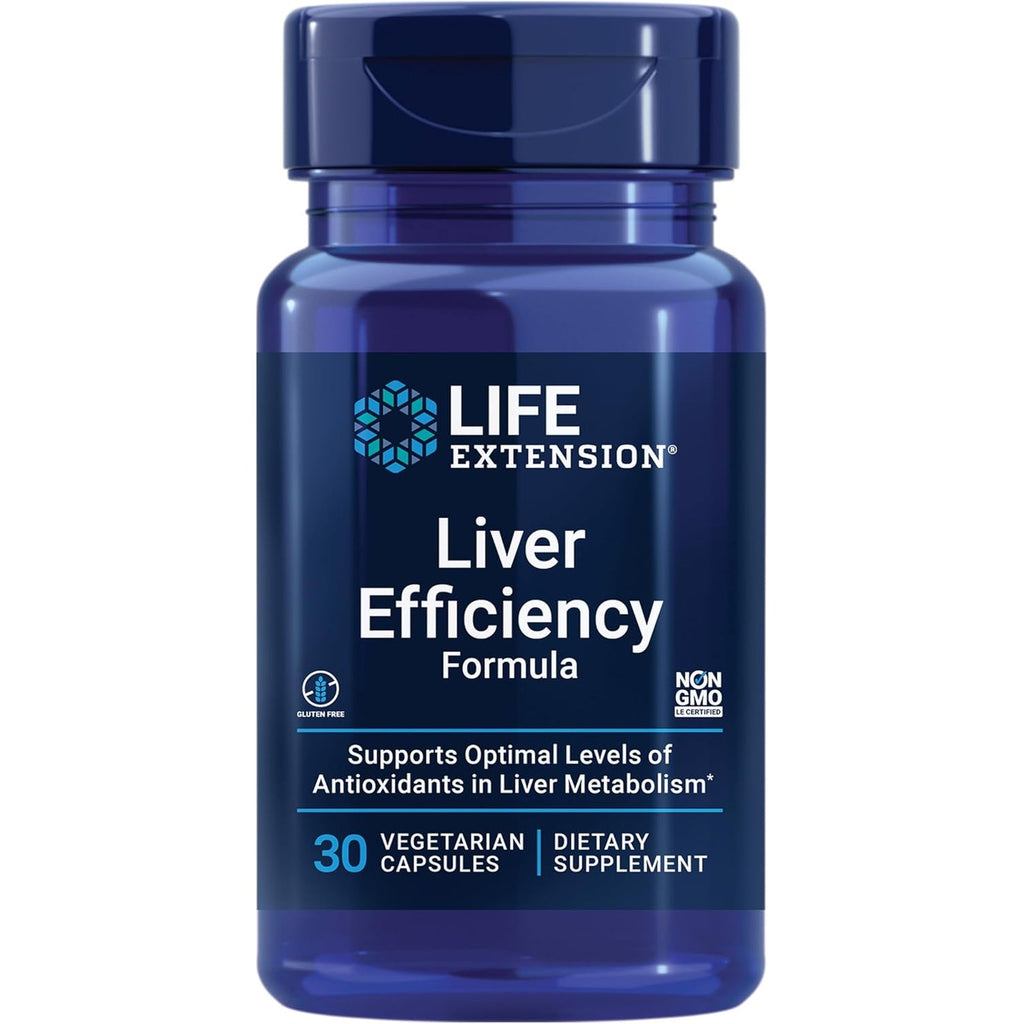 Life Extension Liver Efficiency Formula, Supports Healthy Liver Function at the Cellular Level and Optimal Levels of Antioxidants in Metabolism, Gluten-Free, Non-Gmo, Vegetarian, 30 Capsules