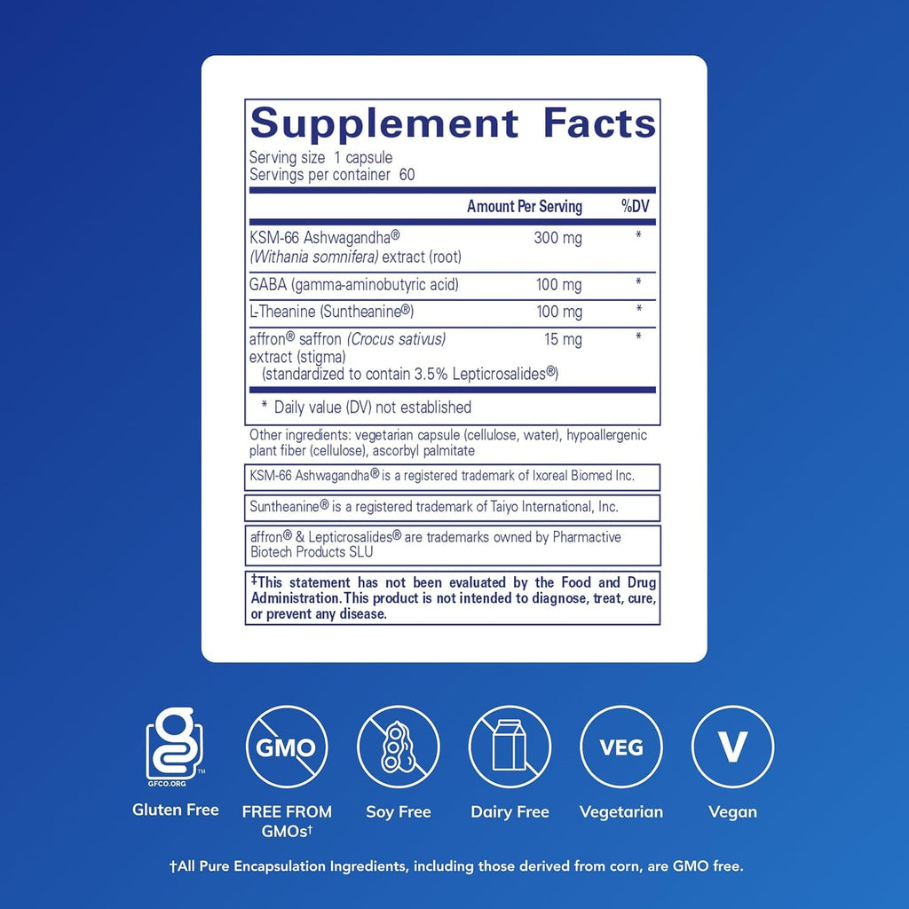 Pure Encapsulations Daily Calm - Vegan Stress & Sleep Support Supplement - Contains Ashwagandha, Saffron, GABA & L-Theanine - Non-Gmo, Soy-Free & Gluten-Free - 60 Capsules