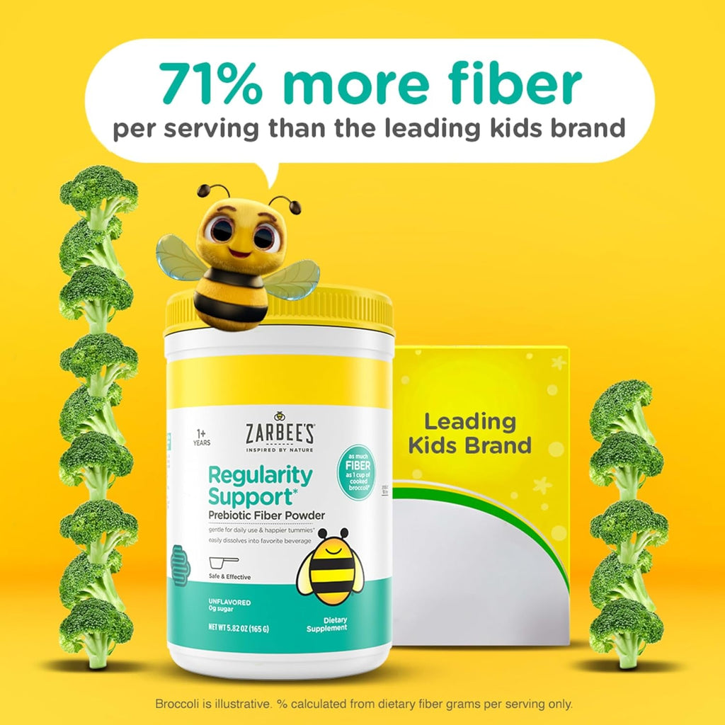 Zarbee’S Children’S Regularity Support Prebiotic Fiber Powder, Flavorless, Sugar Free, Gluten-Free, Daily Fiber Supplement for Kids & Toddlers 1 to 12 Years, 5.82 Oz