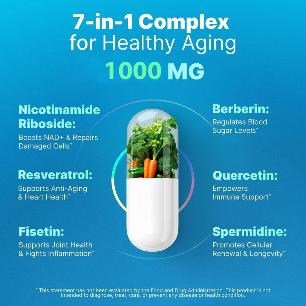 Liposomal Nicotinamide Riboside NR Supplement Resveratrol NAD : Nicotinamide 500Mg W/Fisetin, Resveratrol Powder Spermidine Berberine NAD Resveratrol Supplement 500 Mg - 60 Caps 1 Pack