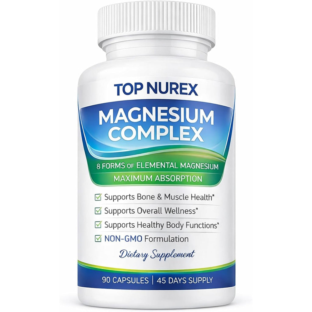 Magnesium Complex 1000 Mg, 8-Source Magnesium Blend with Glycinate, Citrate, Malate & Taurate, Vegan Formula, Non-Gmo, 90 Capsules