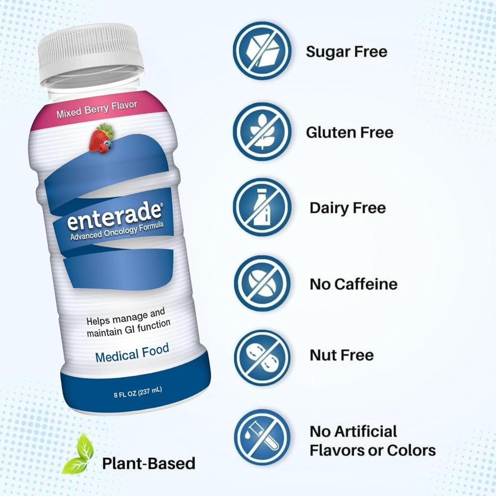 Enterade Advanced Oncology, Mixed Berry (12 Bottles) - Formula to Reduce GI Side Effects, Chemotherapy Must Haves for Women and Men, Chemo Supportive Care Beverage, Liquid, 8 Oz Bottles