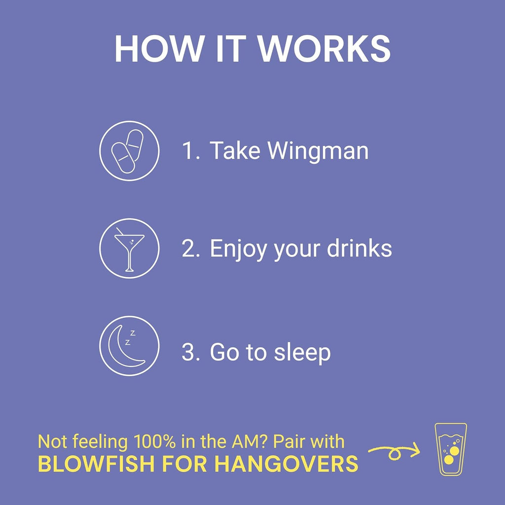 Blowfish Wingman | Supplement with DHM + L-Cysteine + Electrolytes | Feel Better after Drinking | Pre-Alcohol Liver Support & Hydration