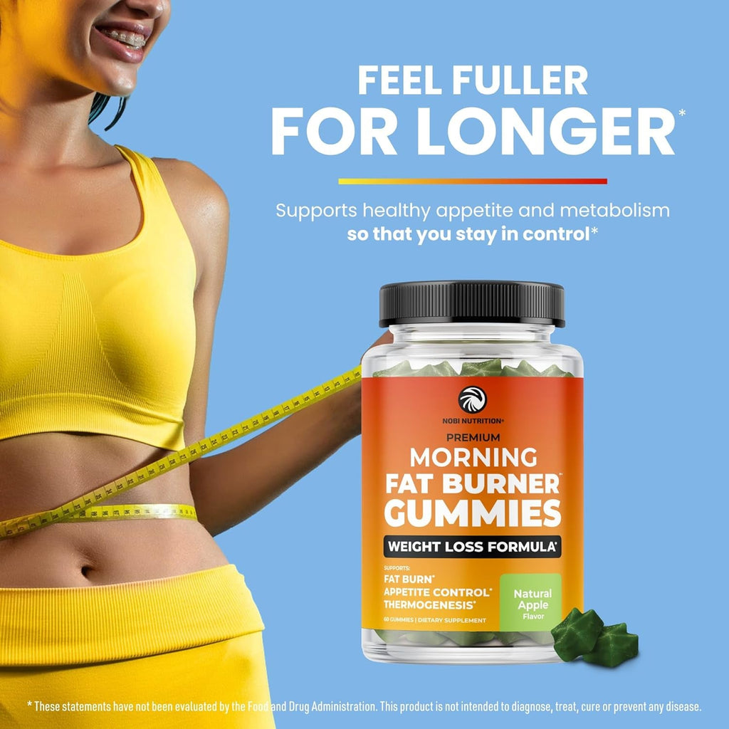 Morning Fat Burner Gummies | Weight Loss for Women & Men | Appetite Suppressant & Metabolism Booster | Thermogenic Belly Fat Burner with Green Tea, Garcinia, Green Coffee Bean & More | 60 Gummies