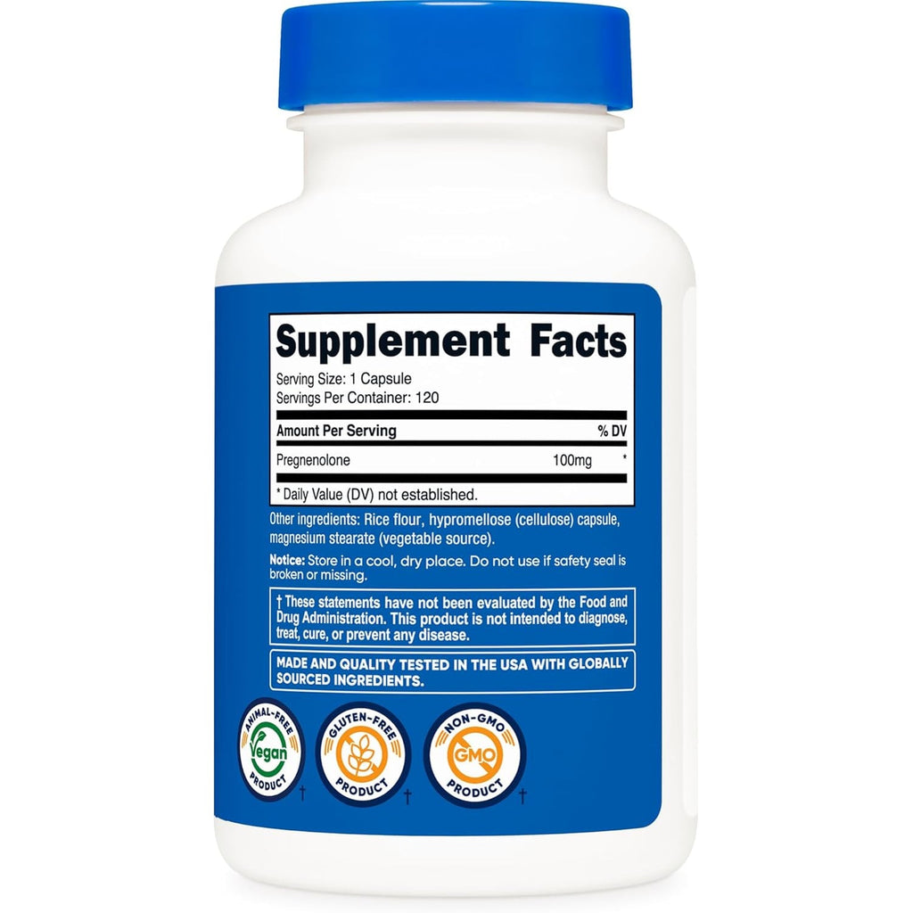 Nutricost Pregnenolone 100Mg, 120 Capsules - Non-Gmo, Gluten Free, Vegetarian Capsules