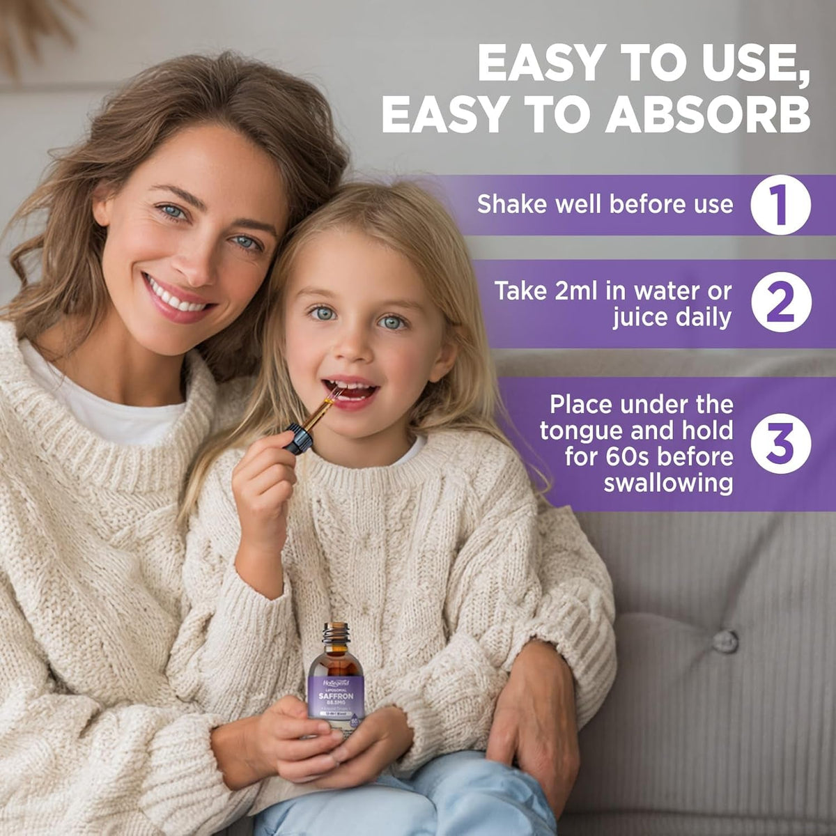 Liposomal Saffron Drops for Kids & Adults, Organic Saffron Supplement W/Magnesium, L-Theanine and Vitamins for Stress, Focus, Vision and Energy Support, Vegan, Natural Lemon Flavor, 2 FL OZ