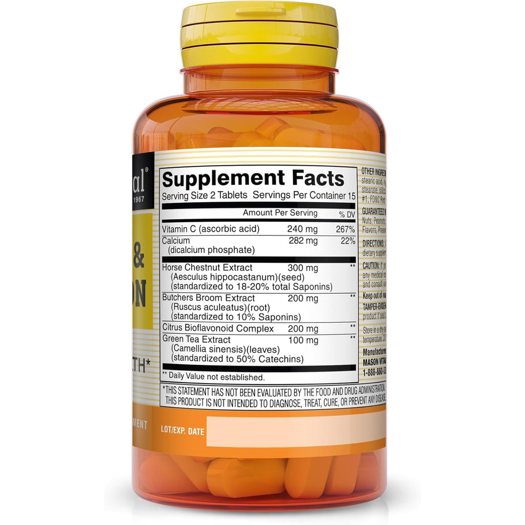 MASON NATURAL Leg Vein & Circulation, with Vitamin C, Calcium, & Green Tea for Daily Circulation Support, 30 Tablets