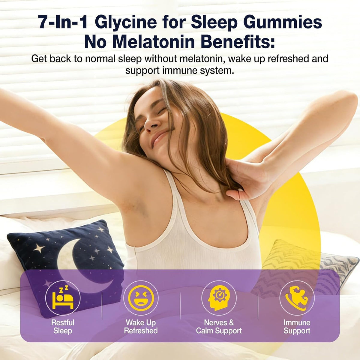 Glycine Gummies for Sleep, Glycine 3G Supplements with NAC, Magnesium Glycinate, L-Theanine, GABA, L Tryptophan, B6 for Relax, Nerve & Brain, Melatonin Free, Sugar Free, Vegan, Blueberry Flavor, 60 Ct