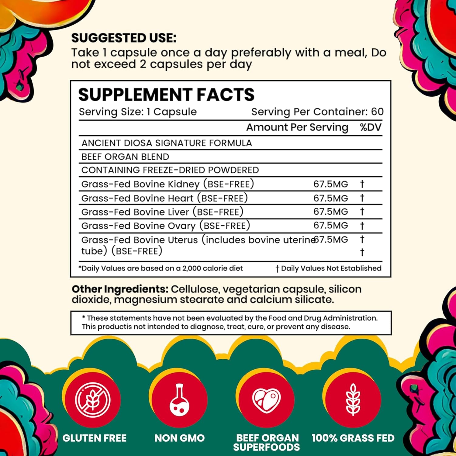 Grass Fed Beef Liver Capsules - Female-Focused Organ Supplement with Liver, Heart, Ovary & Uterus - Supports Hormone Balance & Vitality, Whole Body Wellness - 60 Capsules