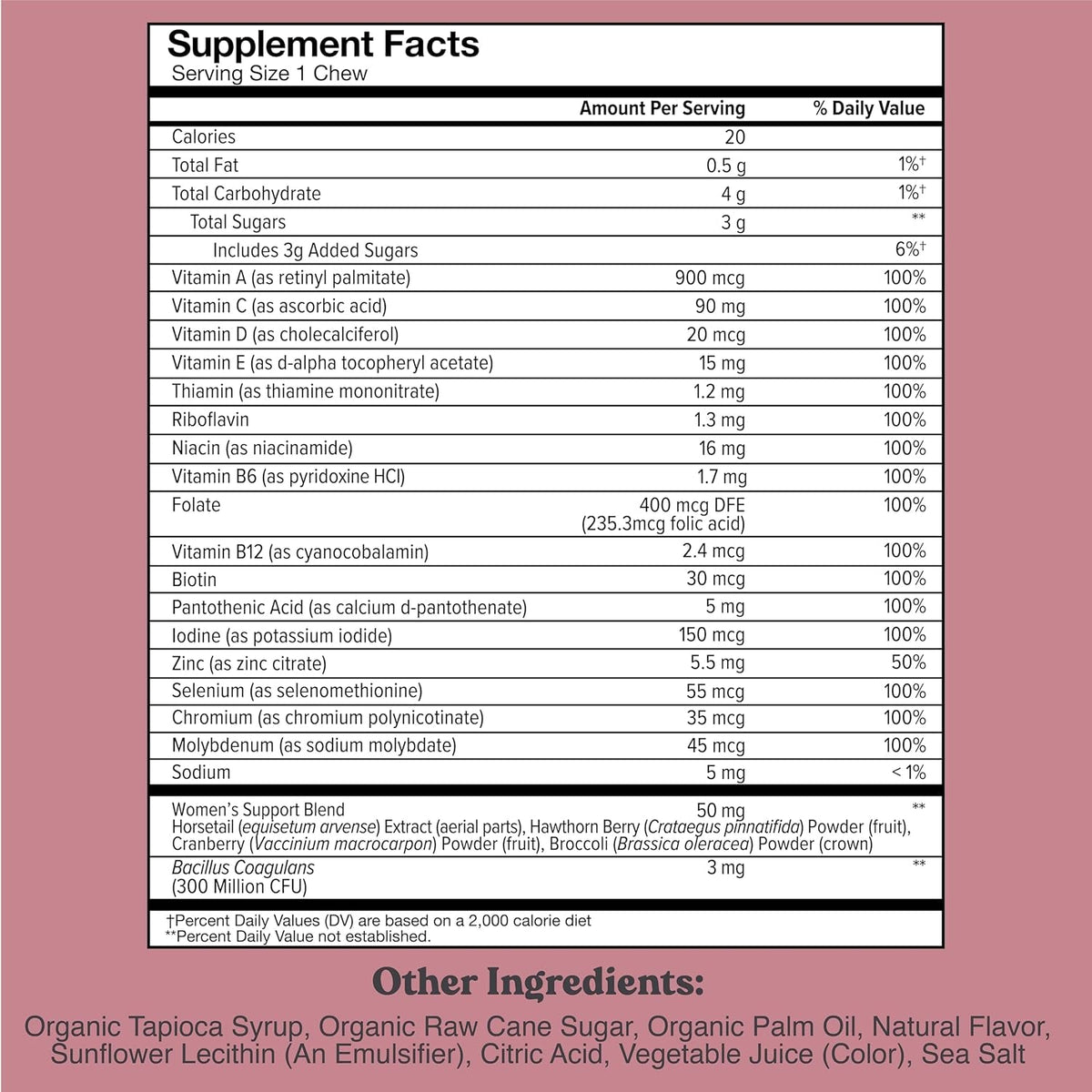 CHEWSY Women'S Multivitamin - Immune & Energy Support - 23 Nutrients Including A, B12, C, Folic Acid, Probiotics, Biotin, Cranberry - 30-Day Supply