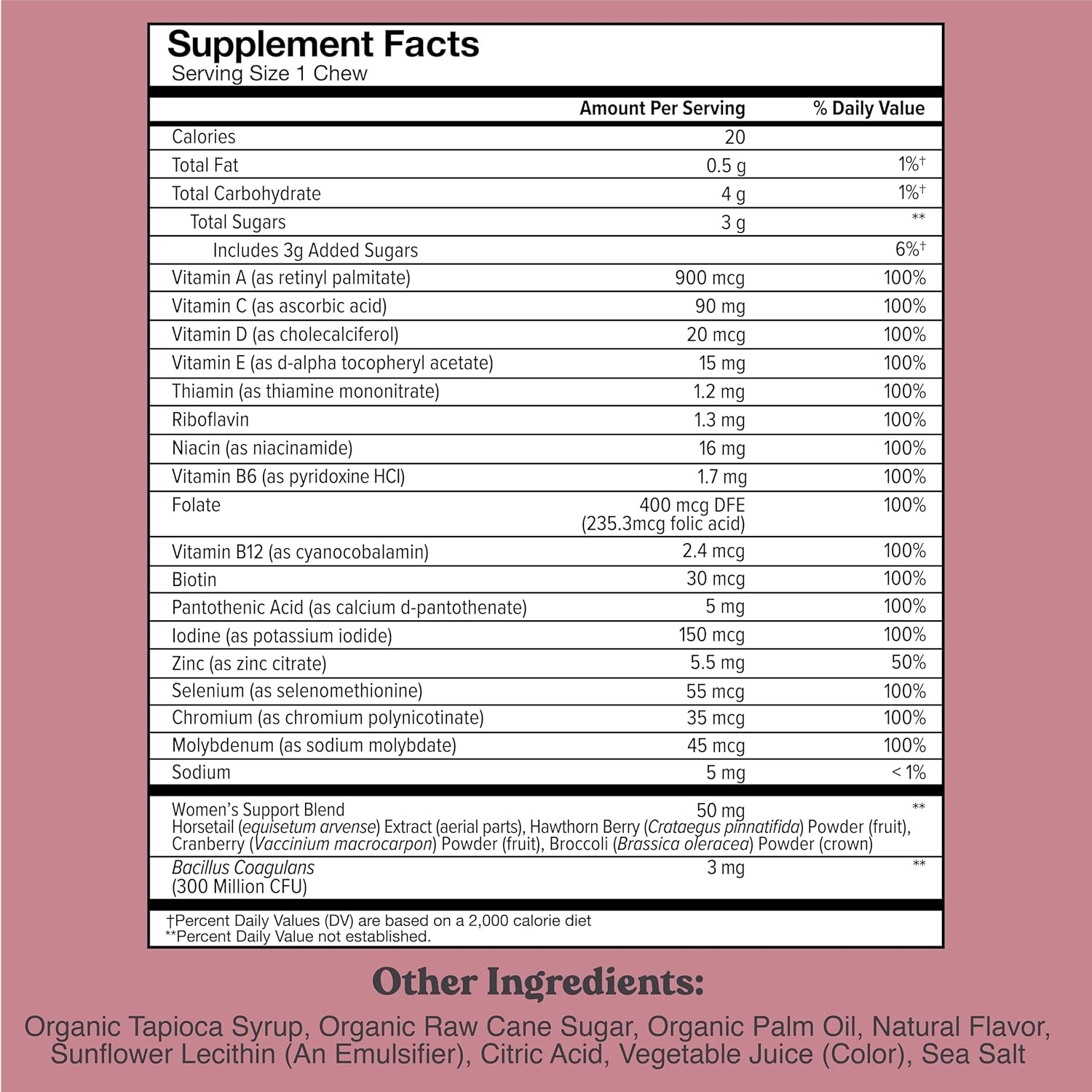 CHEWSY Women'S Multivitamin - Immune & Energy Support - 23 Nutrients Including A, B12, C, Folic Acid, Probiotics, Biotin, Cranberry - 30-Day Supply
