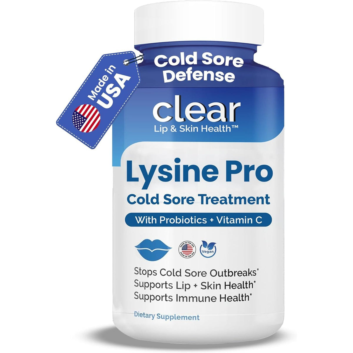 Lysine Cold Sore Treatment for Lips with Pre-Probiotics & VIT C | 1 Month Supply | Supercharged Lysine Capsules with Rhamnosus & Acidophilus for Cold Sores Relief, Skin + Gut Health & Immune Support