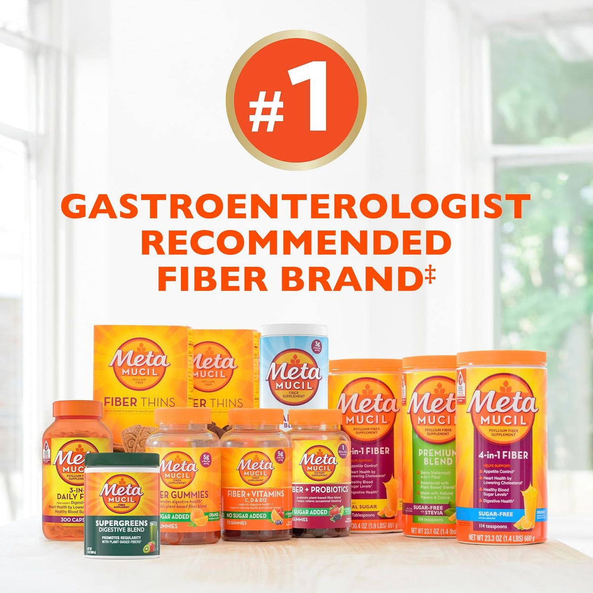 Metamucil 4-In-1 Psyllium Husk GLP-1 Friendly Fiber Supplement, Sugar-Free, 72 Teaspoons, Orange Flavored, Daily Fiber Powder for Digestive Health, Made with Plant-Based Psyllium Husk Fiber