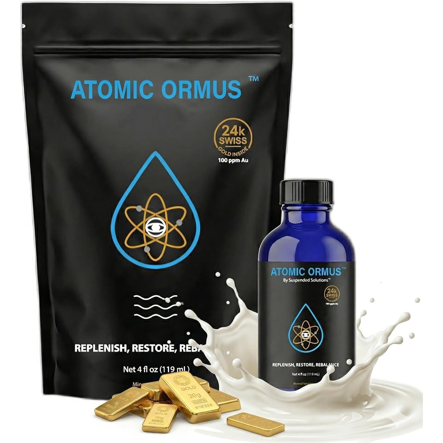 Liquid Monoatomic 24K Gold ORMUS – 4Oz, 24K Gold Platinum Iridium ORMUS, Energetically Enhanced, Memory, Energy, Stamina & Vitality, Vegan Supplement