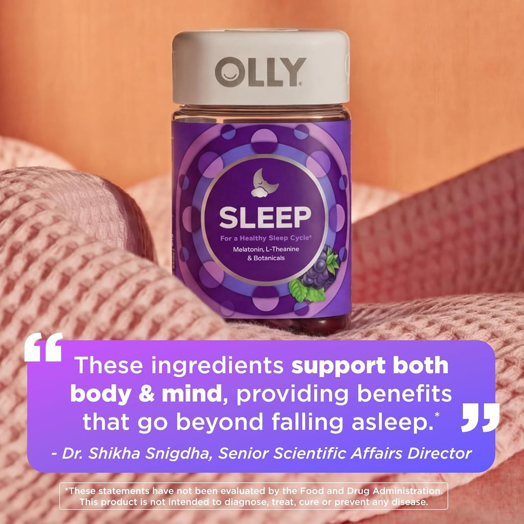 OLLY Sleep Gummy, Sleep Support Supplement,* 3 Mg Melatonin, L-Theanine, Chamomile and Lemon Balm Extracts, Blackberry Zen Flavor, 35 Day Supply - 70 Count