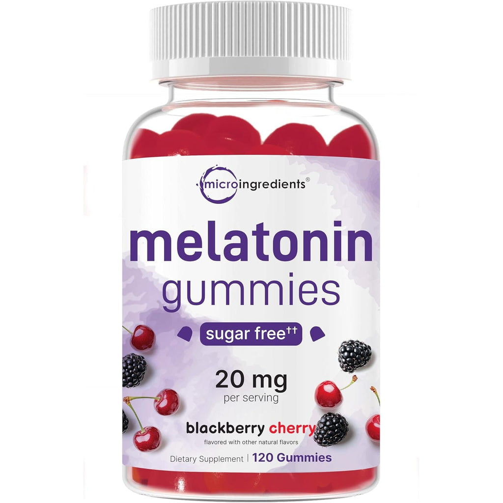 Micro Ingredients Melatonin 20Mg Gummies for Adults, 120 Count | Sleep Aid 10Mg Melatonin per Gummy | Sugar Free Blackberry Cherry Flavor | No Drug + Non-Habit-Forming | Non-Gmo, Gluten Free