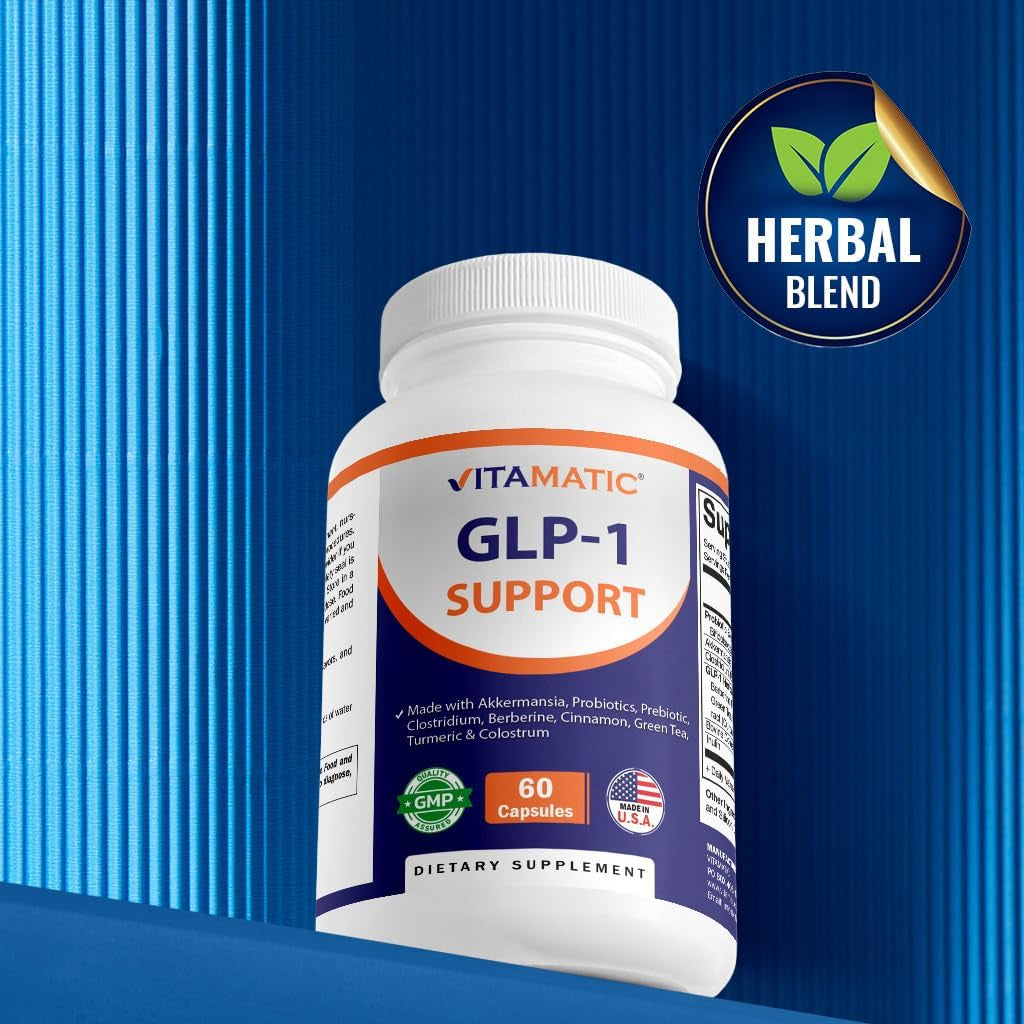 Vitamatic GLP-1 Support Supplement for Men & Women 60 Capsules - Made with Akkermansia, Probiotics, Prebiotic, Clostridium, Berberine, Cinnamon, Green Tea, Turmeric & Colostrum