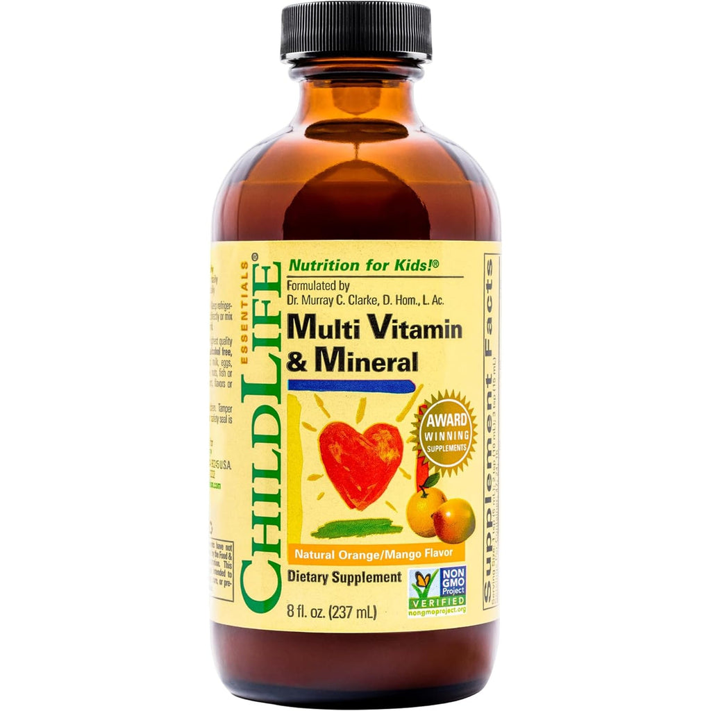 CHILDLIFE ESSENTIALS Kids Multivitamin & Mineral - Vitamins for Kids, Liquid Multivitamin Supplement for Toddler & Baby Wellness - Natural Orange & Mango Flavor, 8 Fl Oz (Pack of 1)