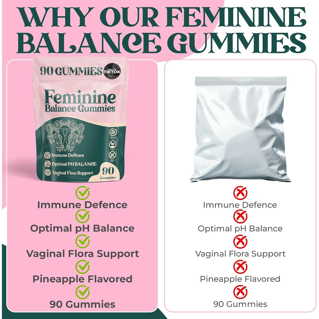 Premium Feminine Balance Gummies - for Women’S Health & Wellness - Immune Support - Vegan, Gluten-Free - Hawaiian Pineapple - 90 Gummies - 45 Servings