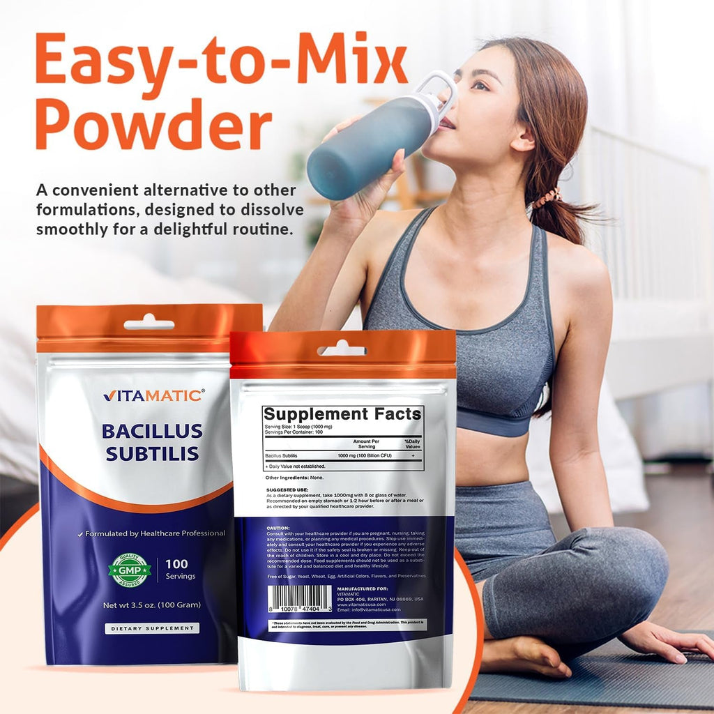 Vitamatic Bacillus Subtilis Pure Powder Probiotic Powder - Gut Health - 100 Gram - 100 Servings