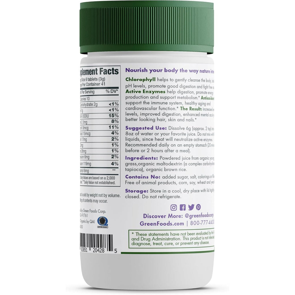 Green Foods Original Green Magma Barley Grass Nutritional Supplement, 250 Tablets (500Mg Ea) Certified Organic