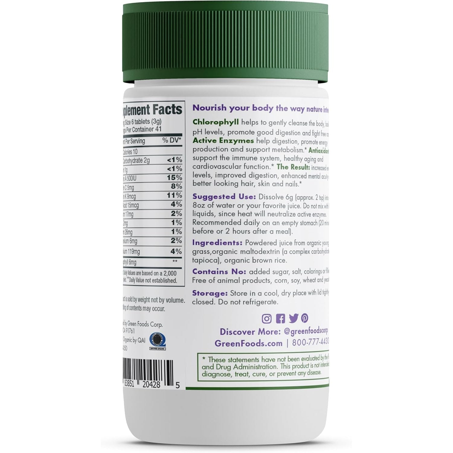Green Foods Original Green Magma Barley Grass Nutritional Supplement, 250 Tablets (500Mg Ea) Certified Organic