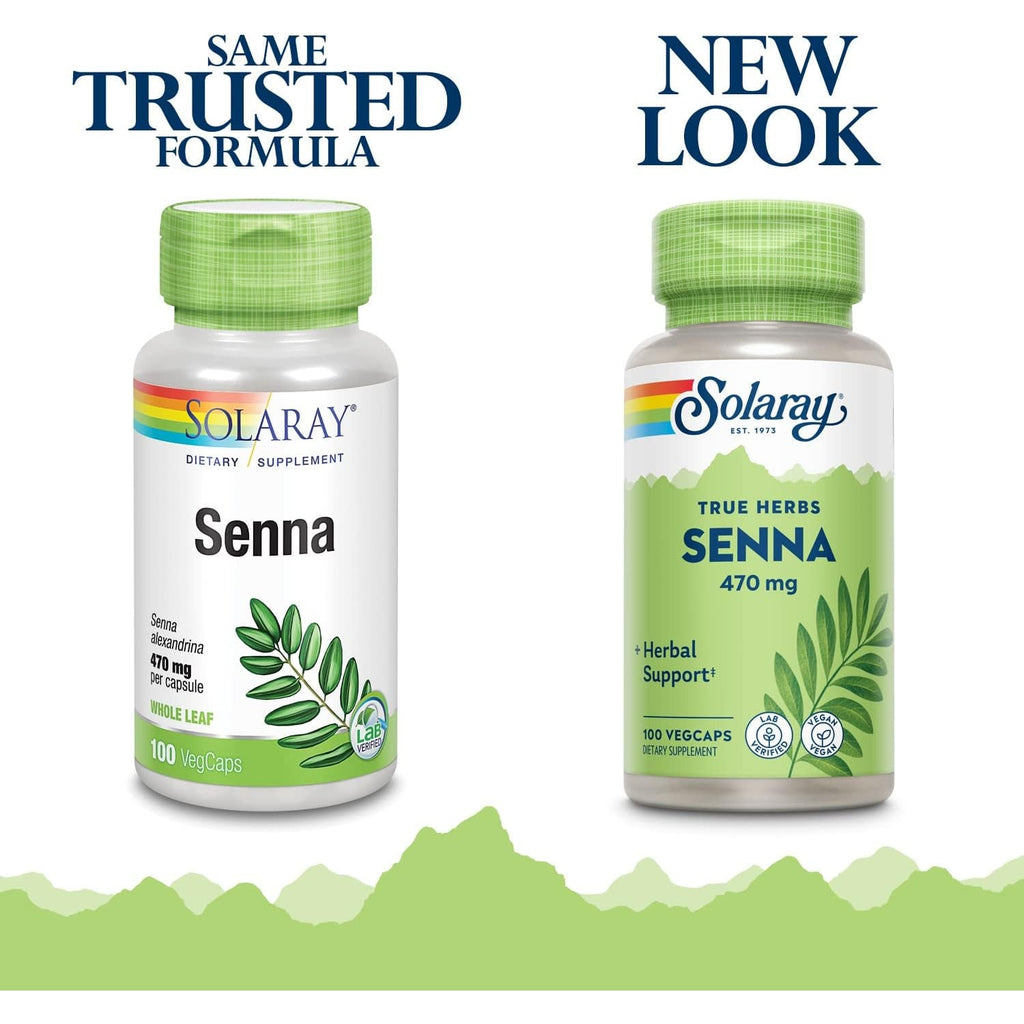 Solaray Senna Leaf Capsules for Men & Women - Natural Senna Supplement for Adults, Herbal Supplement for Support, 470 Mg per Serving, Non GMO, Vegan - 100 Ct Veg Caps