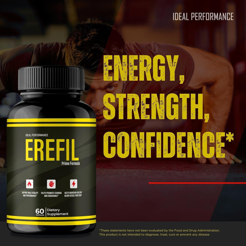 Erefil Supplement Capsules, Advanced Erefil Natural Pills - Maximum Strength, All Natural Performance, Stamina and Energy Support, Ere Fil Overall Health and Wellness Support Reviews (60 Capsules)