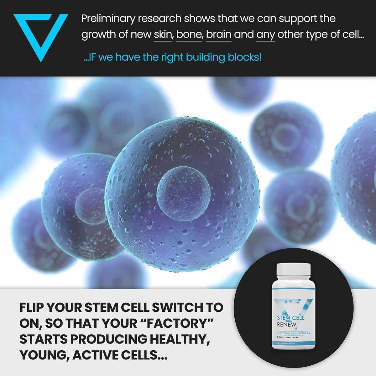 Stem Cell Renew | Boost Your Natural Supply of Stem Cells to Strengthen Mental Sharpness, Help Slow Signs of Aging and Restore Youthful Energy - Created by NASA Scientist | 1-Month Supply (60 Count)