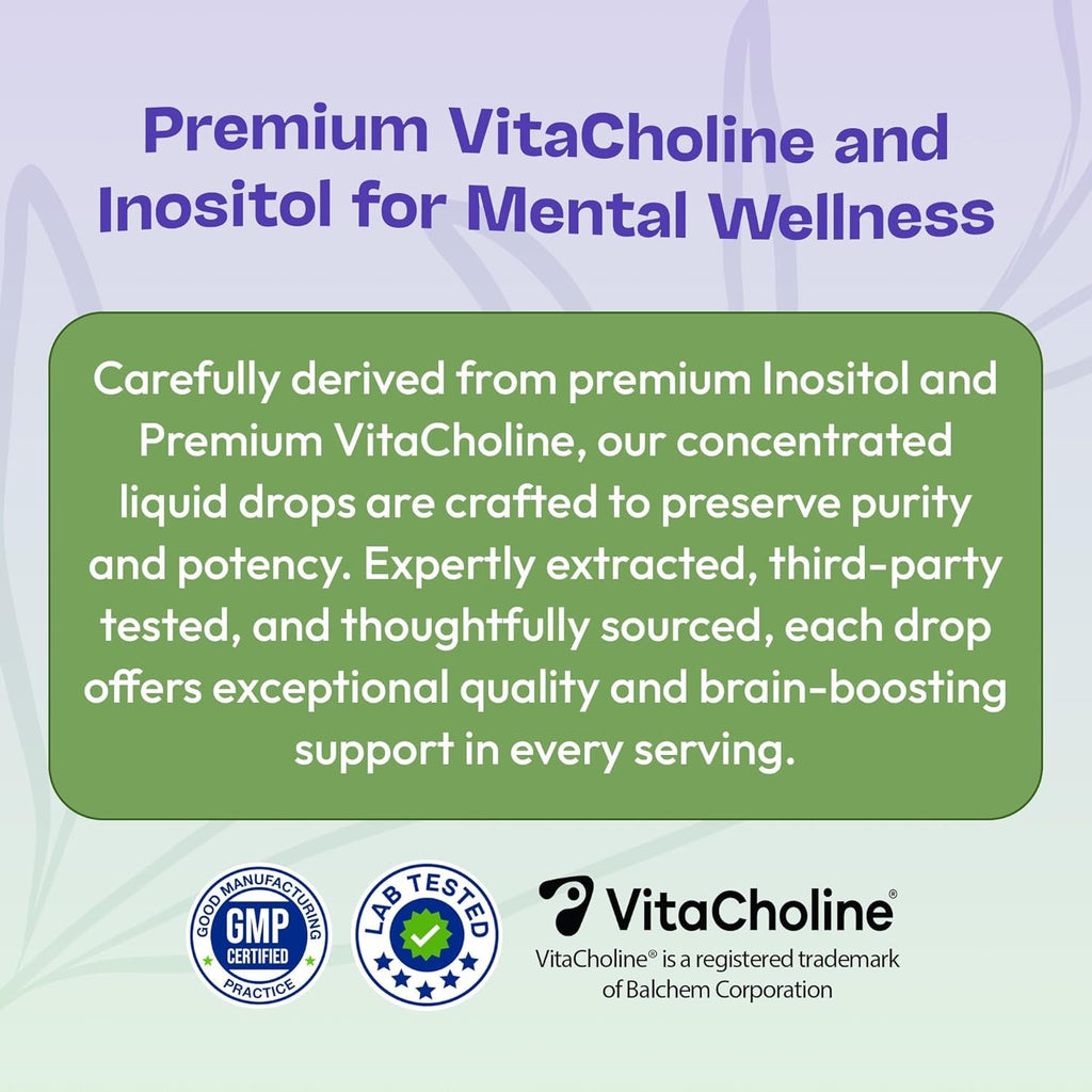 Inositol & Choline Liquid Drops – Vegan, Non-Gmo, Easy-To-Take – Enhanced Absorption Inositol Supplement – Prenatal Vitamins for Women – Supports Cellular Health & Overall Wellness (Mixed Berry, 60Ml)