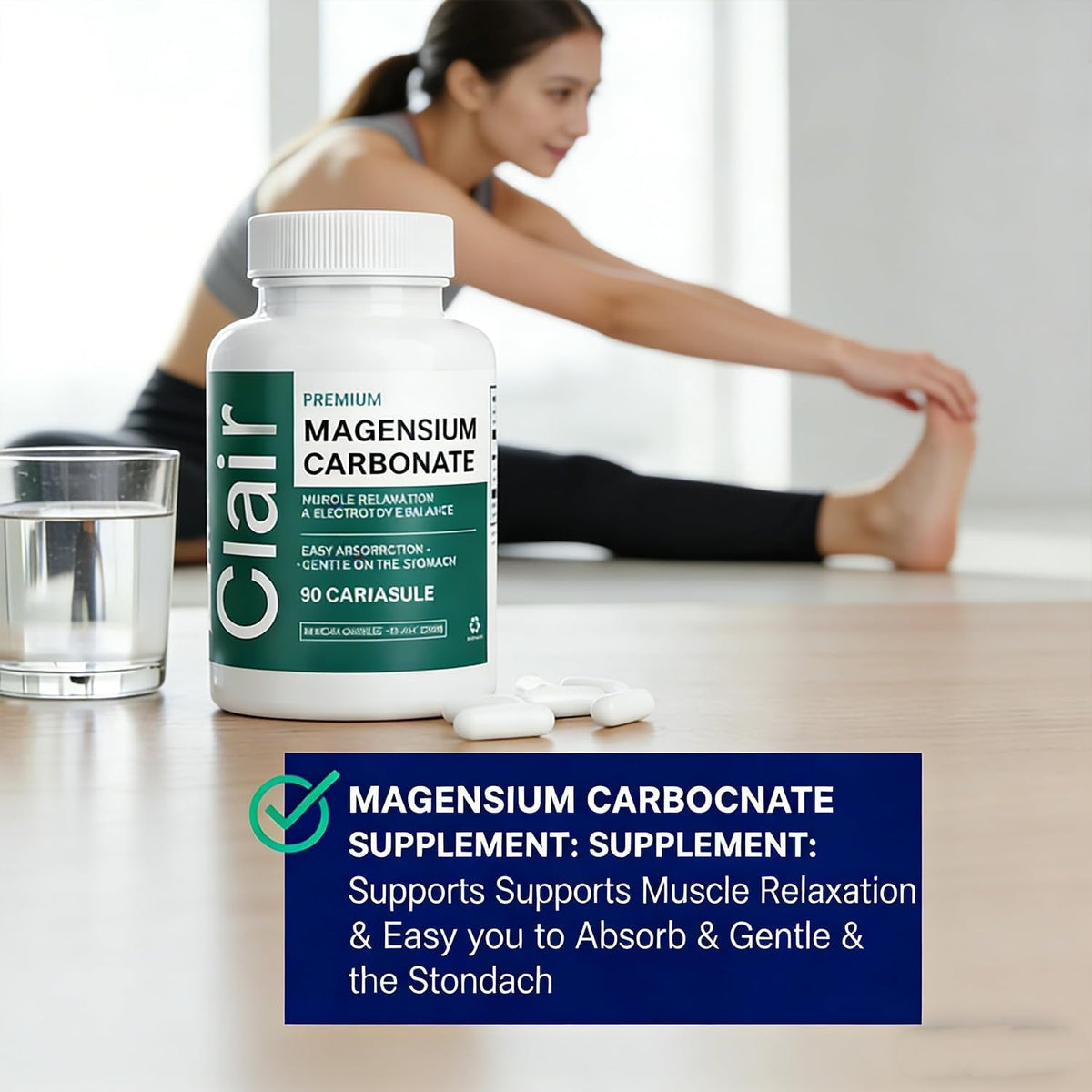 Clair Magnesio Premium, Premium Magnesium Glycinate, Non-Gmo Ingredients, Daily Routine, Vegan-Friendly 90 Capsules