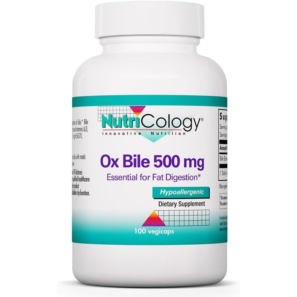 Nutricology Ox Bile 500 Mg - Supports Fat Digestion - 500 Mg Concentrated Bile Salts per Serving - Hypoallergenic & Vegetarian - 180 Servings - 180 Capsules