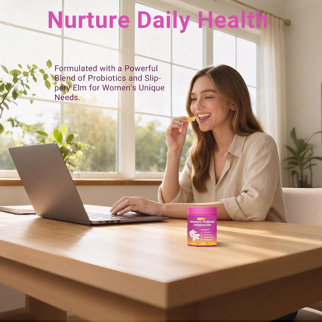 Her Juicy Feminine Probiotics Gummies for Women, with Slippery Elm, Supports Ph Balance, Gut Health & Immune System, Vegan, Gluten Free, Pineapple Flavor, 60 Count
