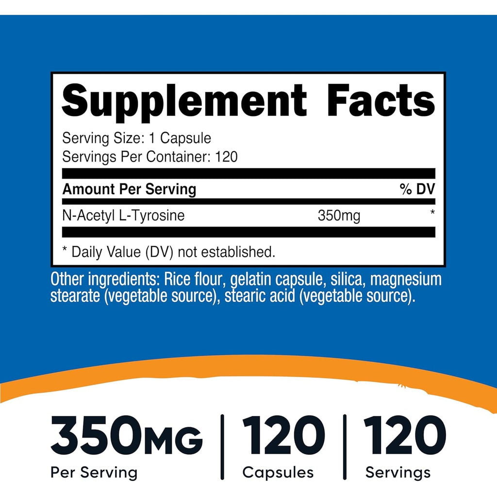 Nutricost N-Acetyl L-Tyrosine (NALT) 350Mg, 120 Capsules - Gluten Free, Non-Gmo