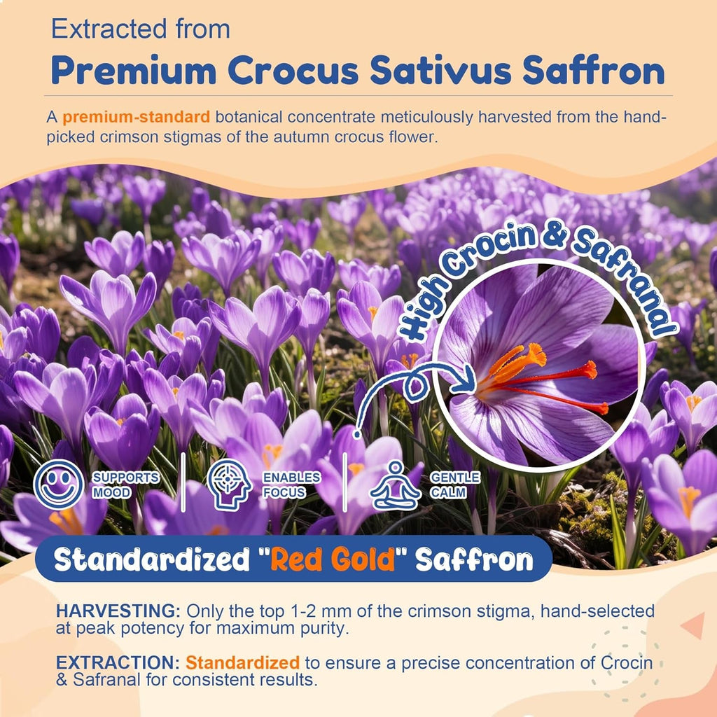 Kids Saffron Gummies: Mood Focus Support with Magnesium Glycinate, L-Theanine for Calm & Sleep, PS, Lion'S Mane, Choline Brain Support for School Concentration & Attention, Sugar Free, 90 Ct