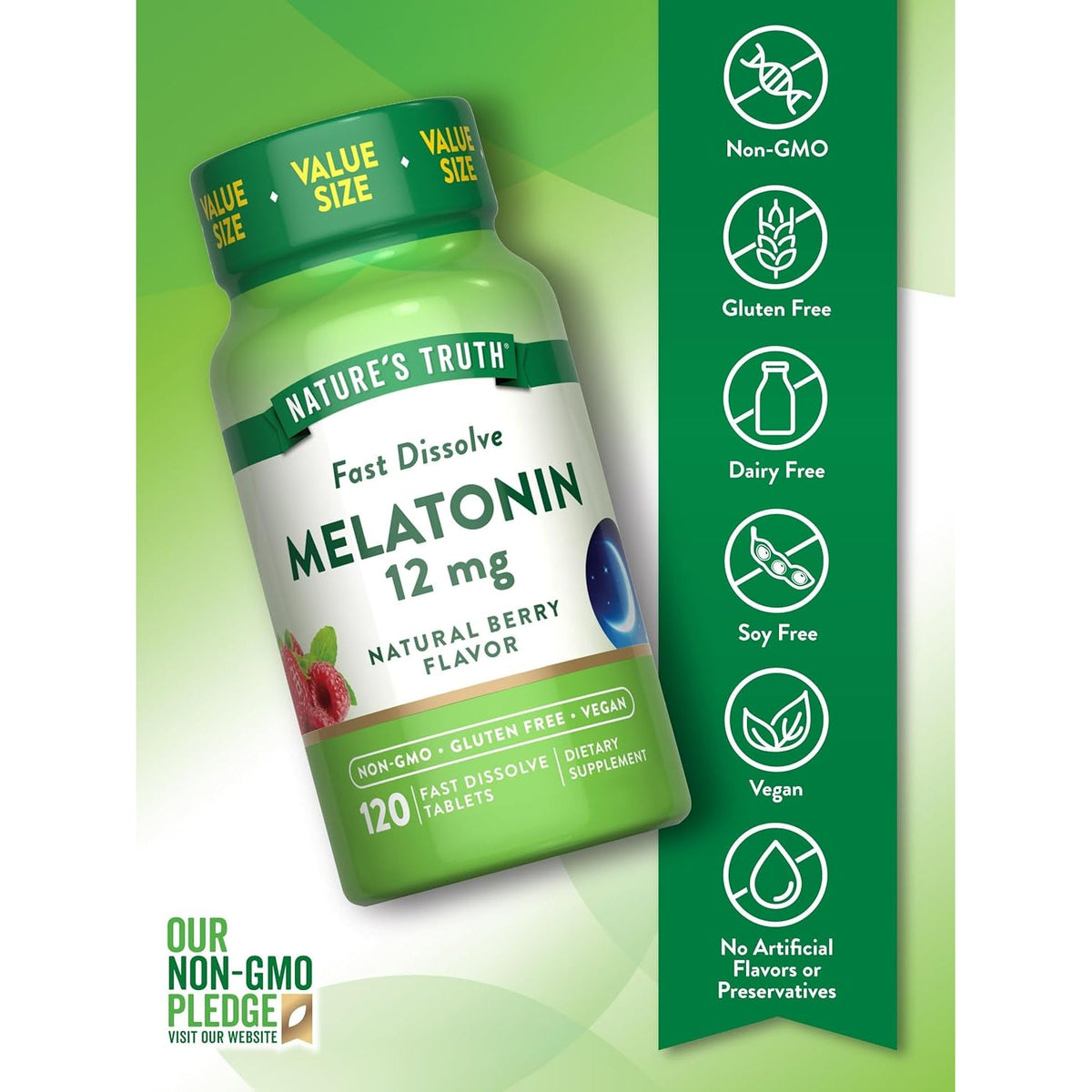 Nature'S Truth Melatonin Tablets | 12Mg | 120 Count | Natural Berry Flavor | Fast Dissolve | Vegan, Non-Gmo & Gluten Free Supplement