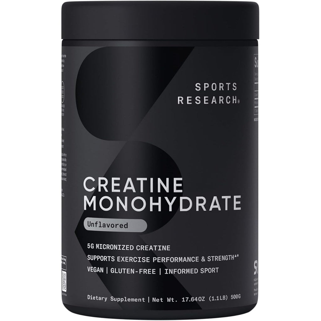 Sports Research Creatine Monohydrate - Gain Lean Muscle, Improve Performance and Strength and Support Workout Recovery* - 5 G Micronized Creatine - 17.64 Oz